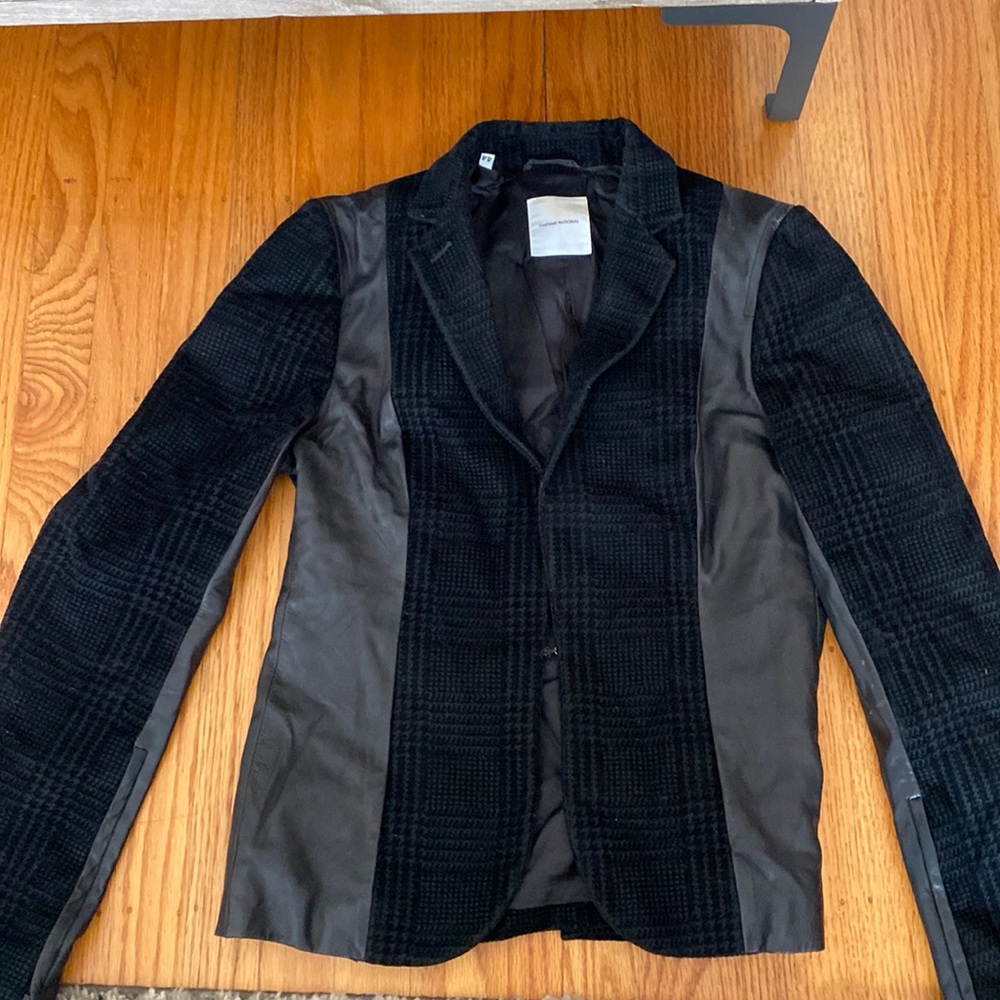 CoSTUME NATIONAL women’s wool leather houndstooth blazer black Italy 🇮🇹